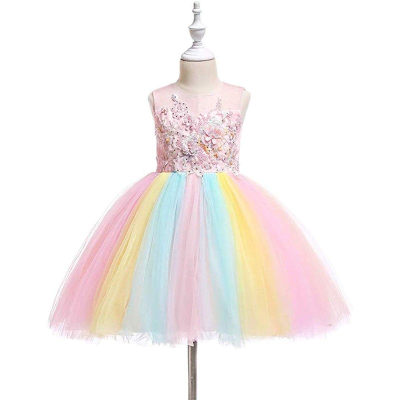 HIHCBF Halloween Costume Unicorn Birthday Dress Pageant Rainbow Party Tutu Dresses Flower Evening Gowns Carnival Dress Up Outfit Multicolored 4-5T - Image 2